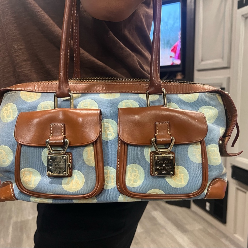 Rare Vintage Dooney & Bourke Blue Polka Dot Shoulder Bag